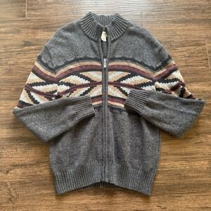 Stetson Mens Full Zip Aztec Sweater - Southwestern Knit Cardigan - Grey - Large